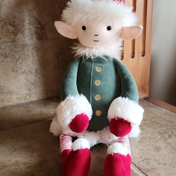 Jellycat Large Leffy Christmas Elf Doll in Green Coat and Red Hat - Picture 3 of 12